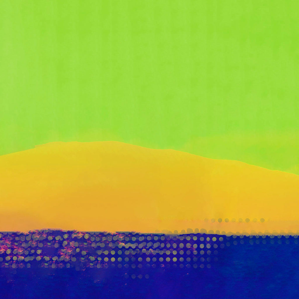 modern landscape art in green, yellow and blue