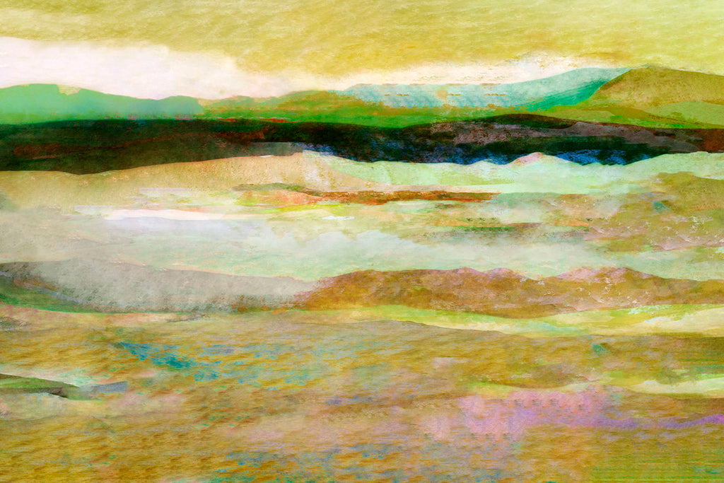 Abstract landscape painting with soft, blended colors