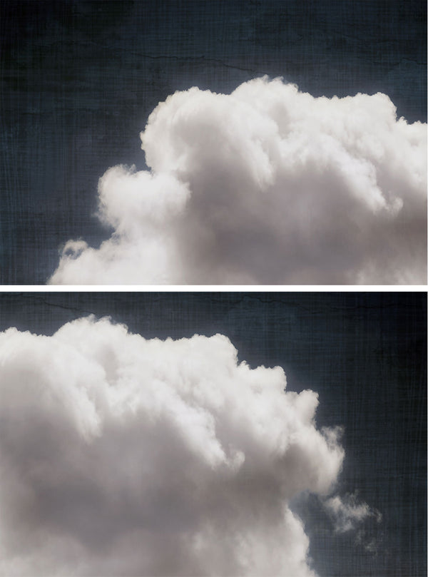 Two images of a cloud with a dark background