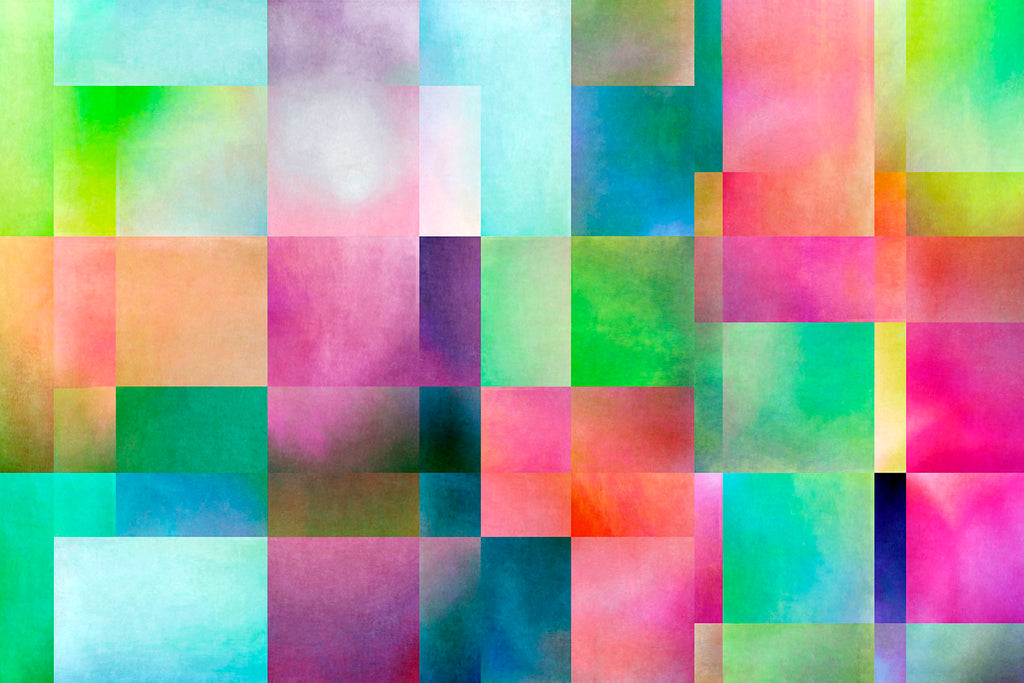 Colorful abstract art with squares in various hues