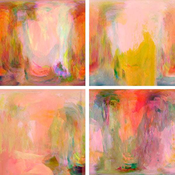 abstract art of nature in warm colors of yellow, pink and orange