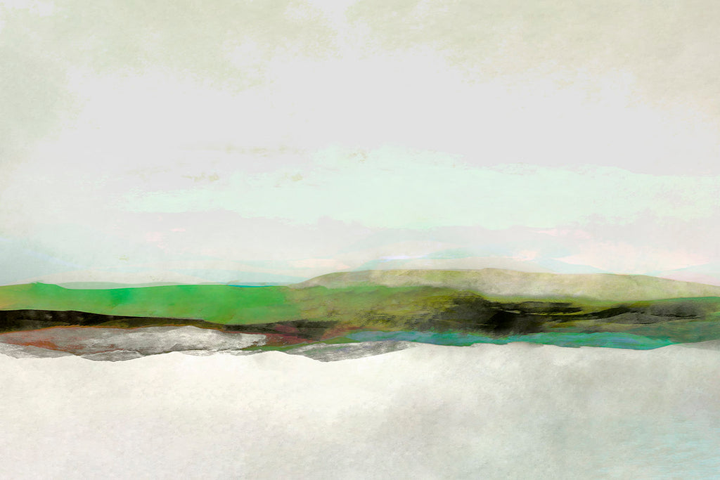 muted landscape art in green and grey