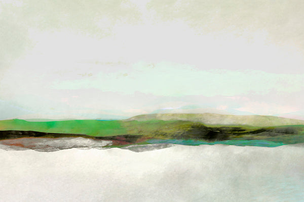 muted landscape art in green and grey