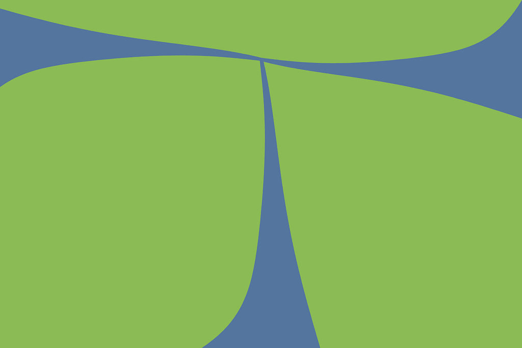 Contemporary art with green and blue shapes on a green background