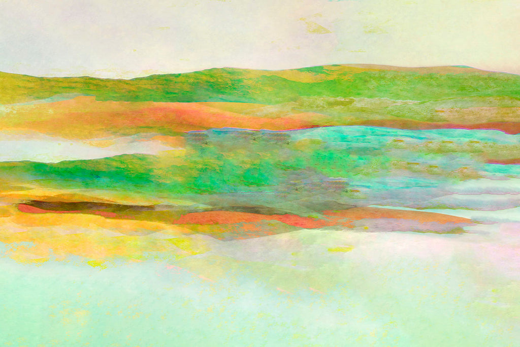 spring landscape art in green and blue