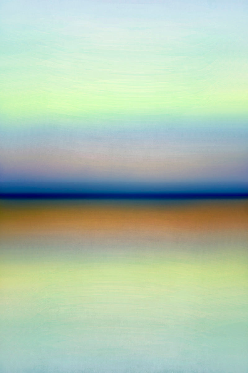 abstract landscape art in blue, orange and green colour.