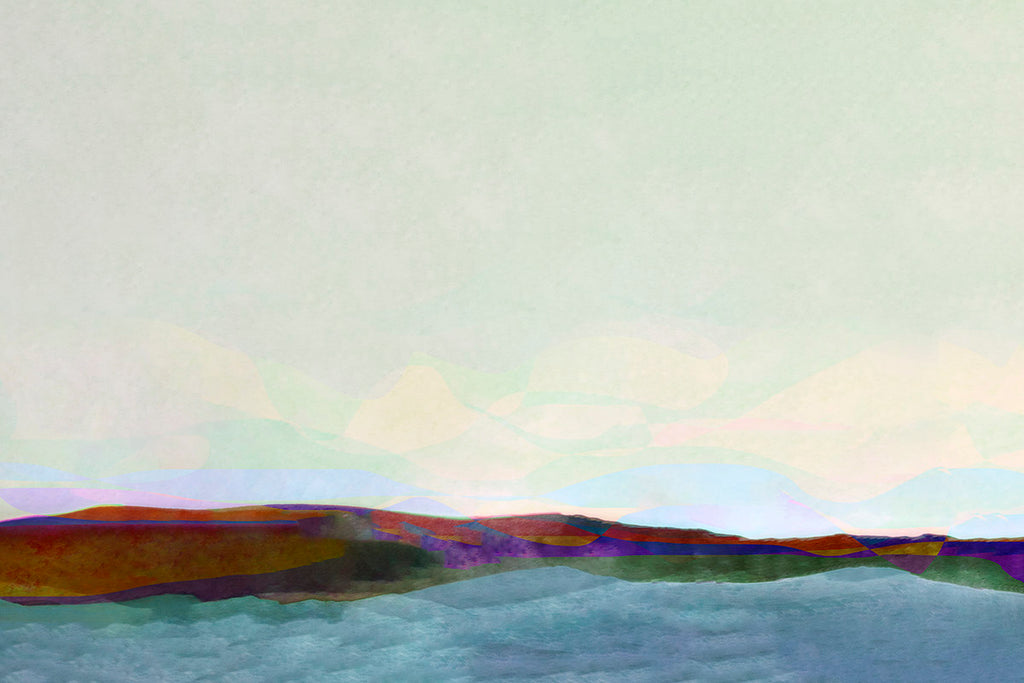 Abstract landscape with colorful layers and a light sky