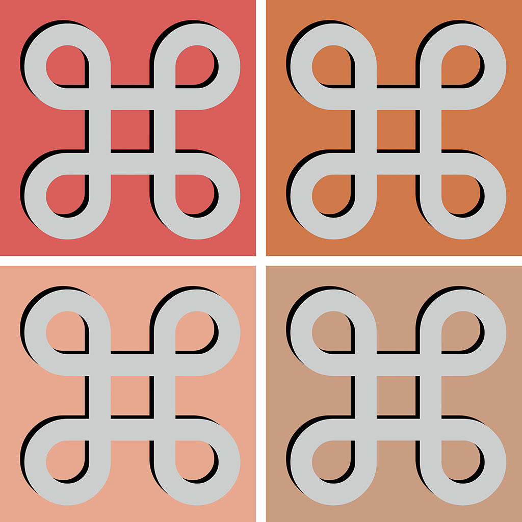 Four instances of geometric art on different colored backgrounds