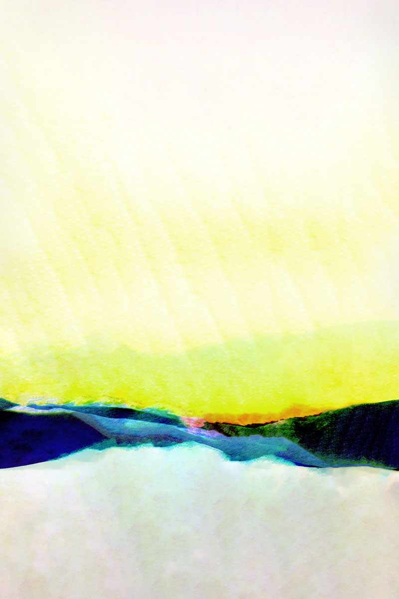 landscape art in blue and green layers