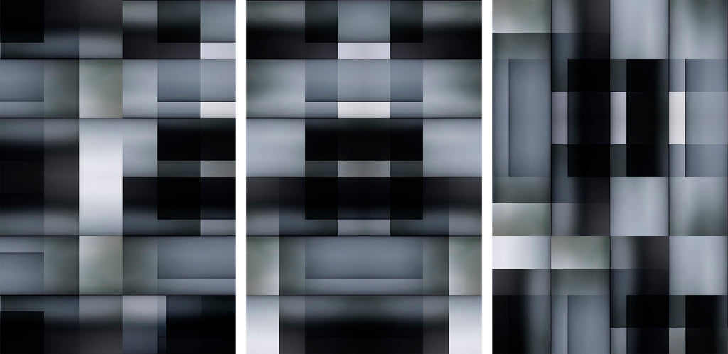geometric triptych art in grey color