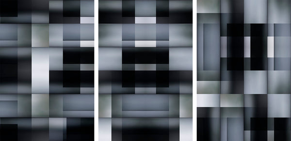 geometric triptych art in grey color