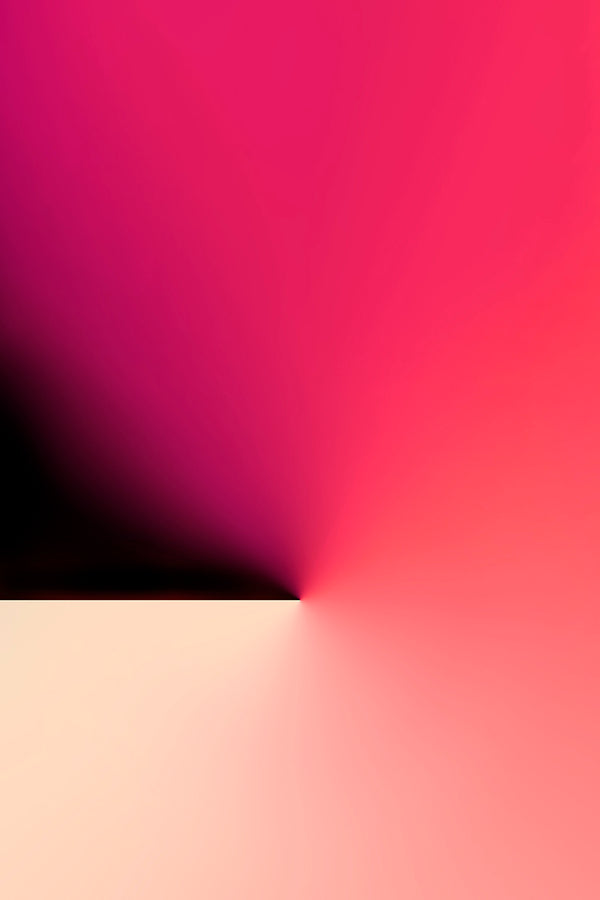 Red geometric art featuring a vibrant magenta and pink gradient meeting a soft peach and light beige gradient at a central point.