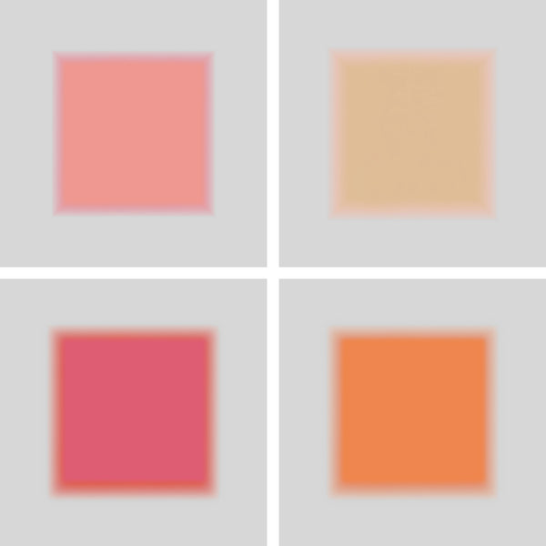 Four colored squares (pink, yellow, red, orange) on a light gray background