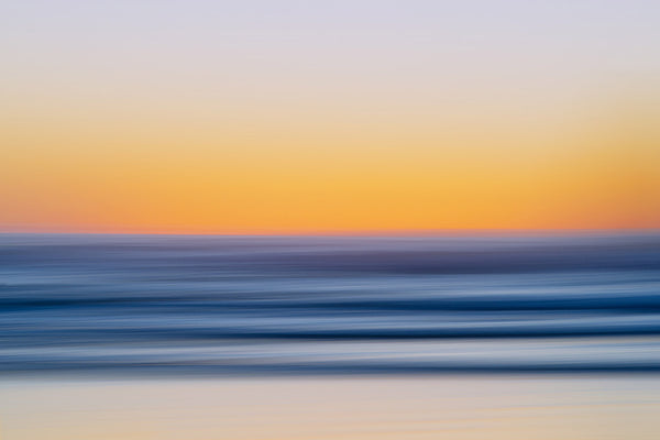 sunset beach art in orange and blue