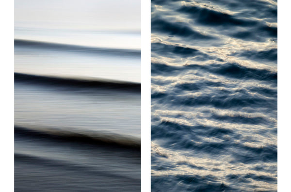 large diptych artwork of the ocean
